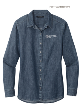 NEW - Port Authority® Ladies Long Sleeve Perfect Denim Shirt - Medium Wash