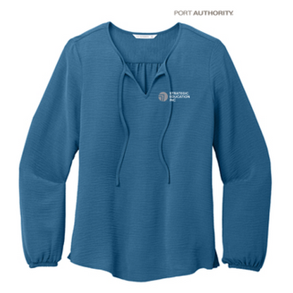 NEW - Port Authority® Ladies Textured Crepe Blouse - Aegean Blue