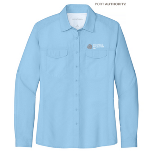 NEW - Port Authority® Ladies Long Sleeve UV Daybreak Shirt - Light Blue