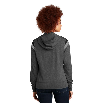 NEW SEI-New Era ® Ladies Heritage Blend Varsity Hoodie-Black Heather/ Black/ Shadow Grey Heather