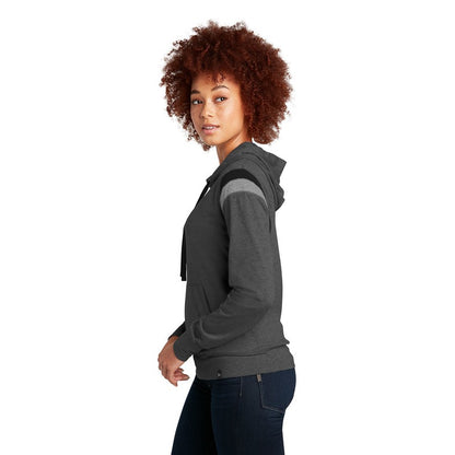 NEW SEI-New Era ® Ladies Heritage Blend Varsity Hoodie-Black Heather/ Black/ Shadow Grey Heather