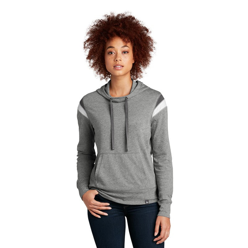 NEW SEI-New Era ® Ladies Heritage Blend Varsity Hoodie-Shadow Grey Heather/ Graphite/ White