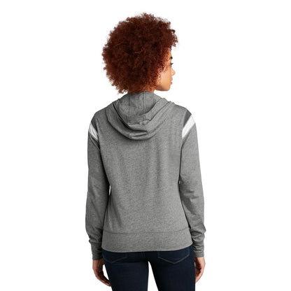 NEW SEI-New Era ® Ladies Heritage Blend Varsity Hoodie-Shadow Grey Heather/ Graphite/ White