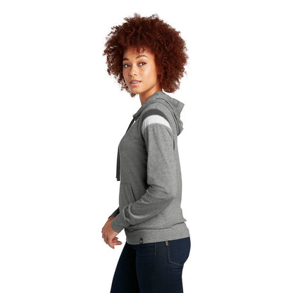 NEW SEI-New Era ® Ladies Heritage Blend Varsity Hoodie-Shadow Grey Heather/ Graphite/ White