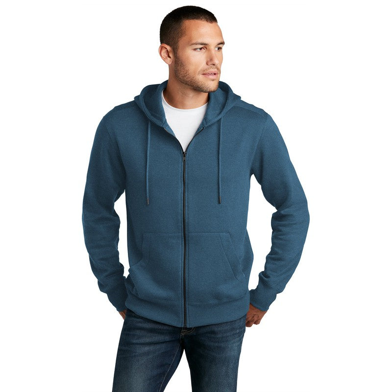 NEW SEI-District® Perfect Weight® Fleece Full-Zip Hoodie-Heathered Poseidon Blue