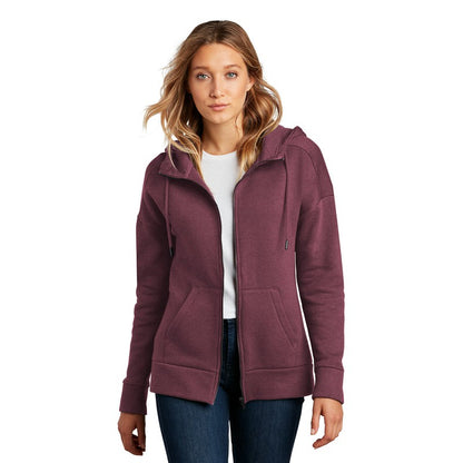 NEW SEI-District® Women’s Perfect Weight® Fleece Drop Shoulder Full-Zip Hoodie-Heathered Loganberry