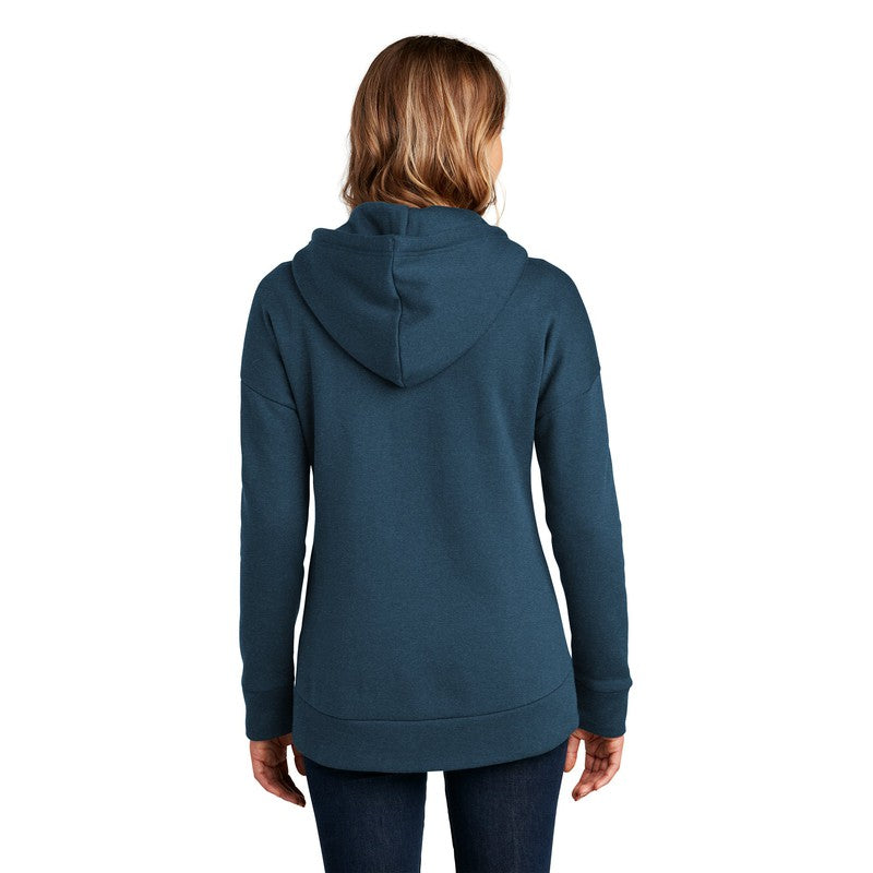 NEW SEI-District® Women’s Perfect Weight® Fleece Drop Shoulder Full-Zip Hoodie-Heathered Poseidon Blue