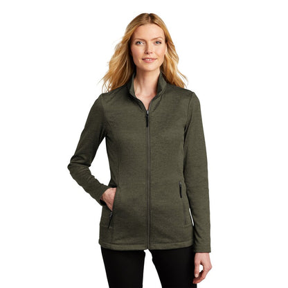 NEW SEI Ladies Collective Striated Fleece Jacket-Deep Olive Heather