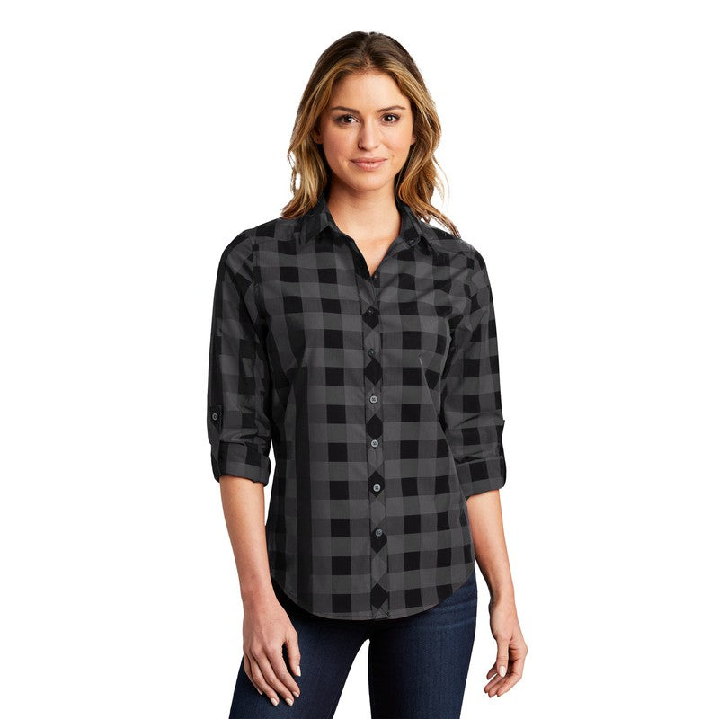 NEW SEI Ladies Everyday Plaid Shirt-Black