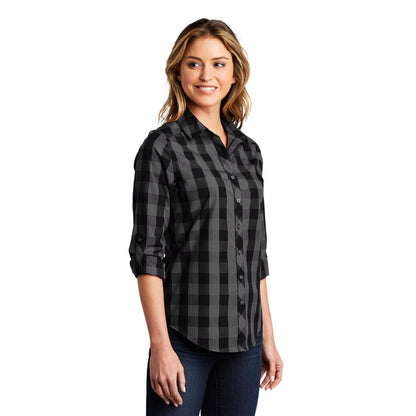 NEW SEI Ladies Everyday Plaid Shirt-Black