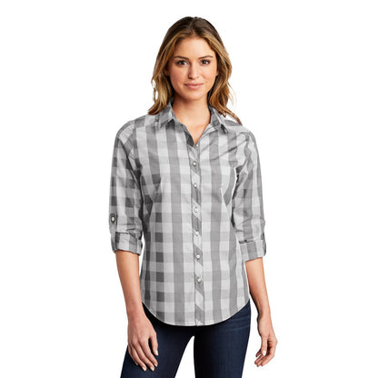 NEW SEI Ladies Everyday Plaid Shirt-Shadow Grey